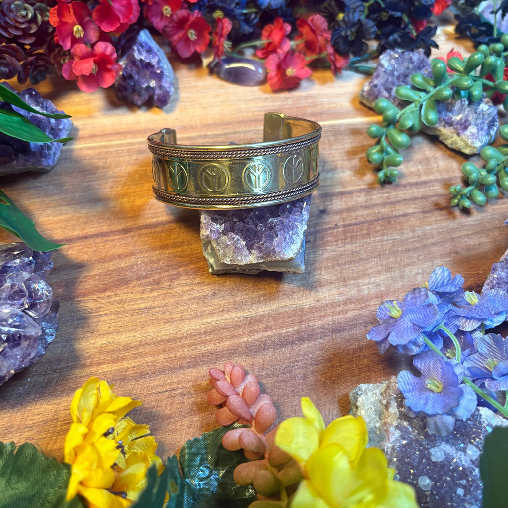 Peace Sign Brass and Copper Bangle