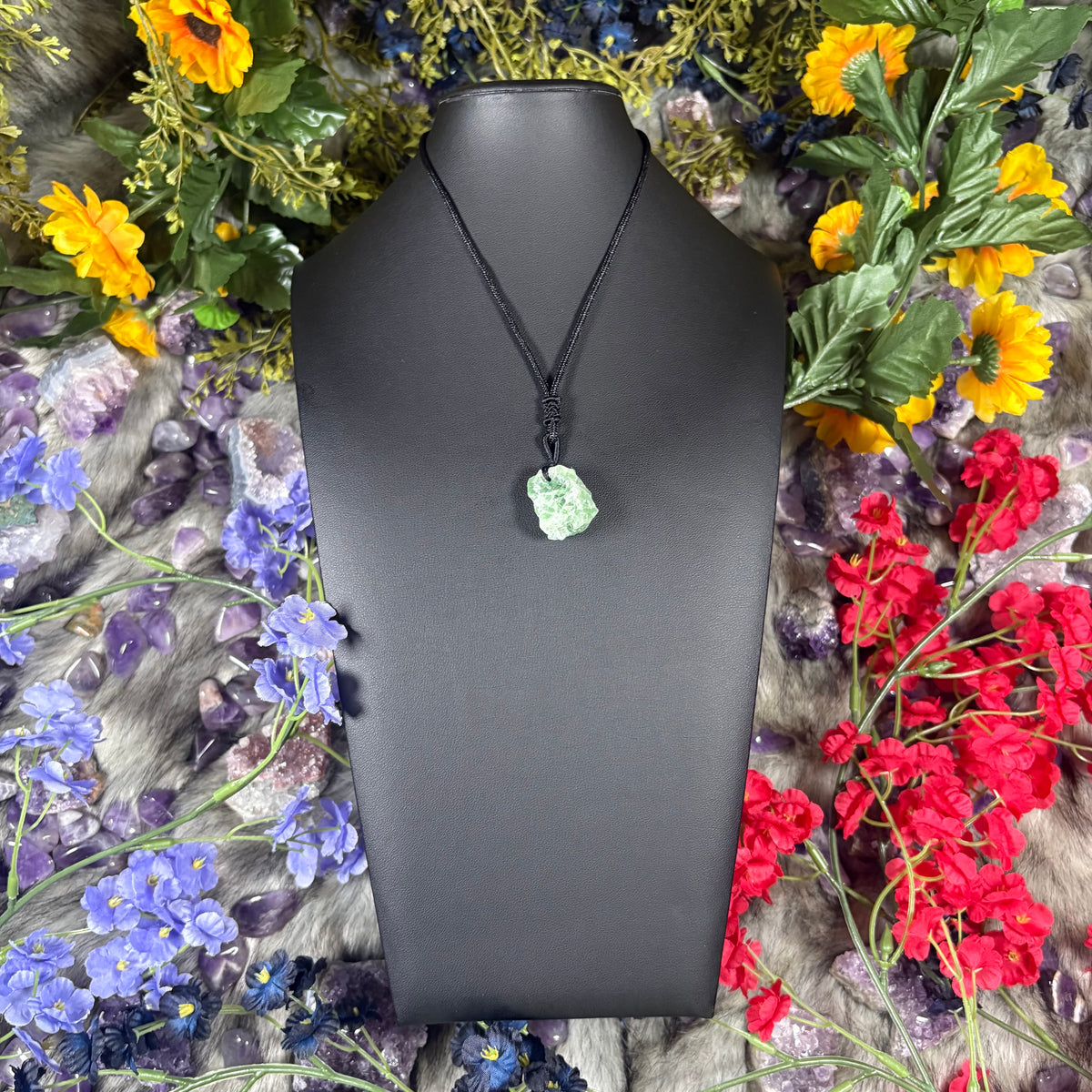 RAW Green Fluorite EarthStone Adjustable Cord Necklace