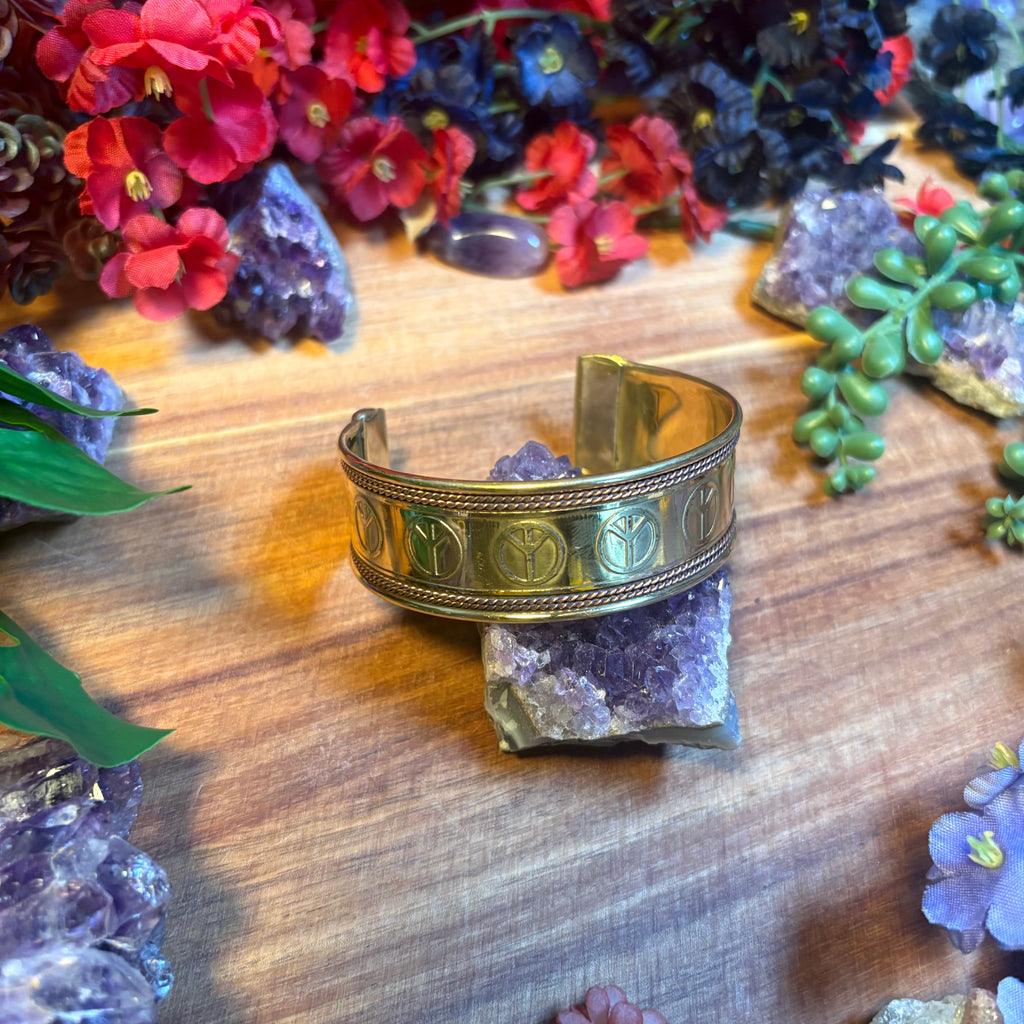 Peace Sign Brass and Copper Bangle