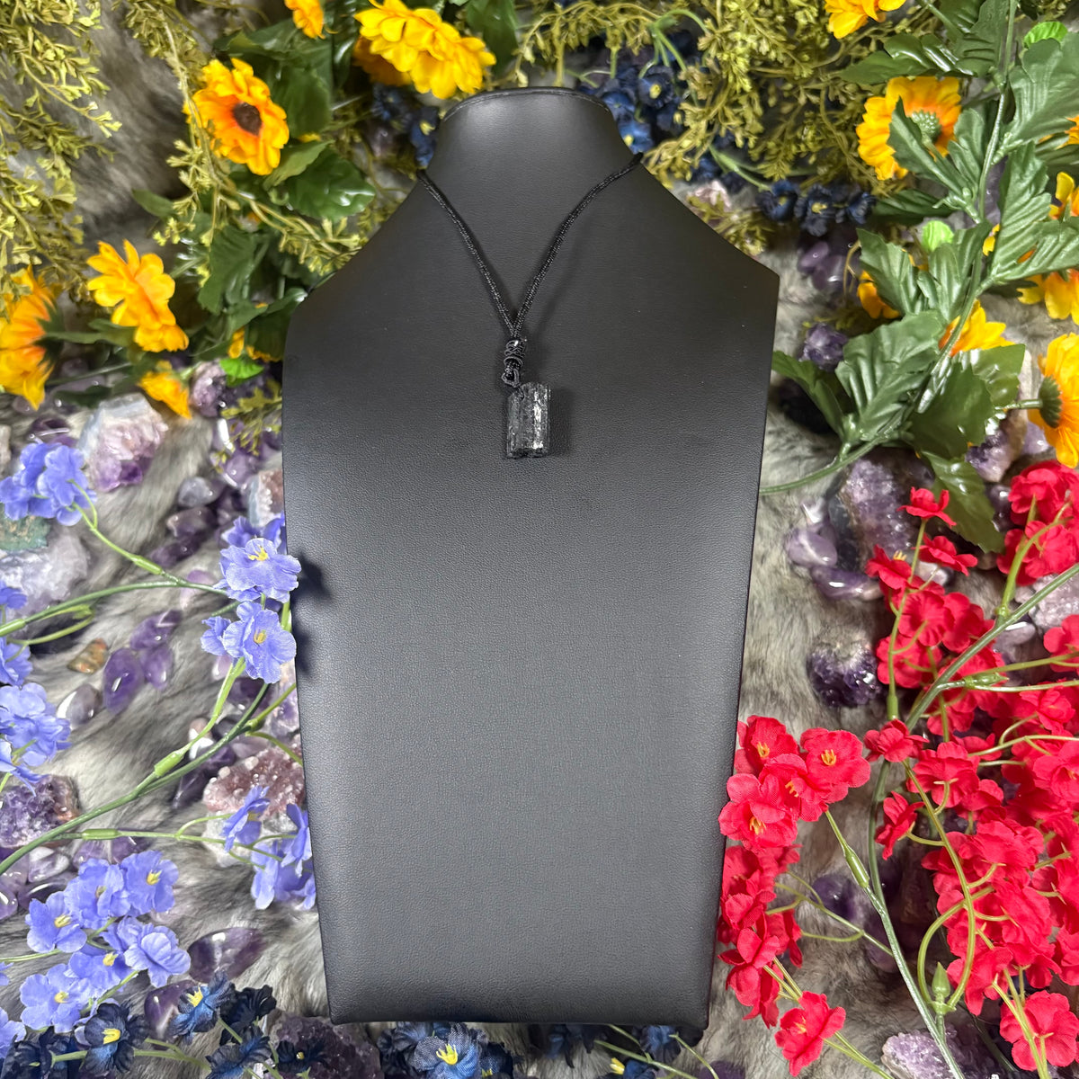 RAW Tourmaline Earthstone Adjustable Cord Necklace