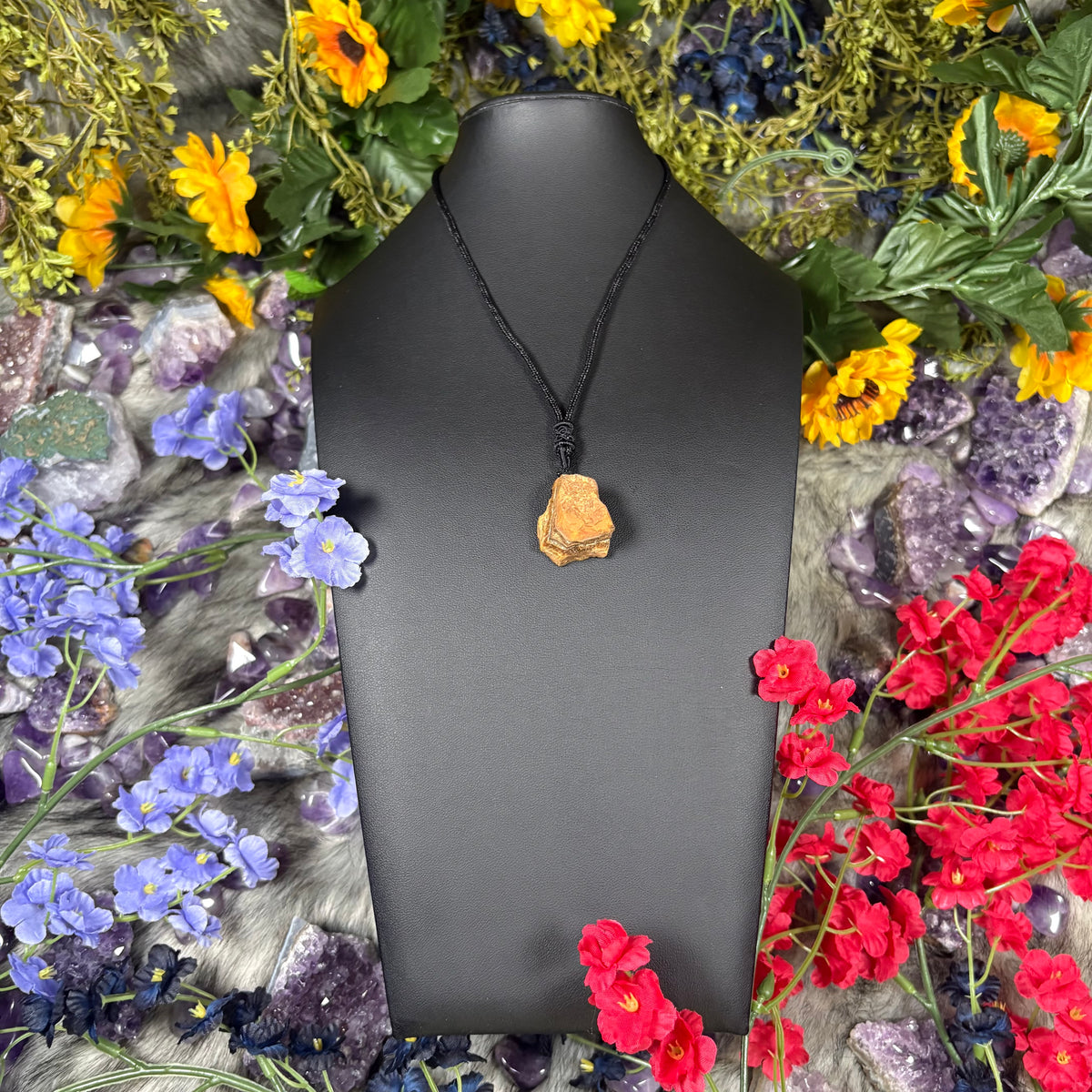 RAW Tiger Eye EarthStone Adjustable Cord Necklace