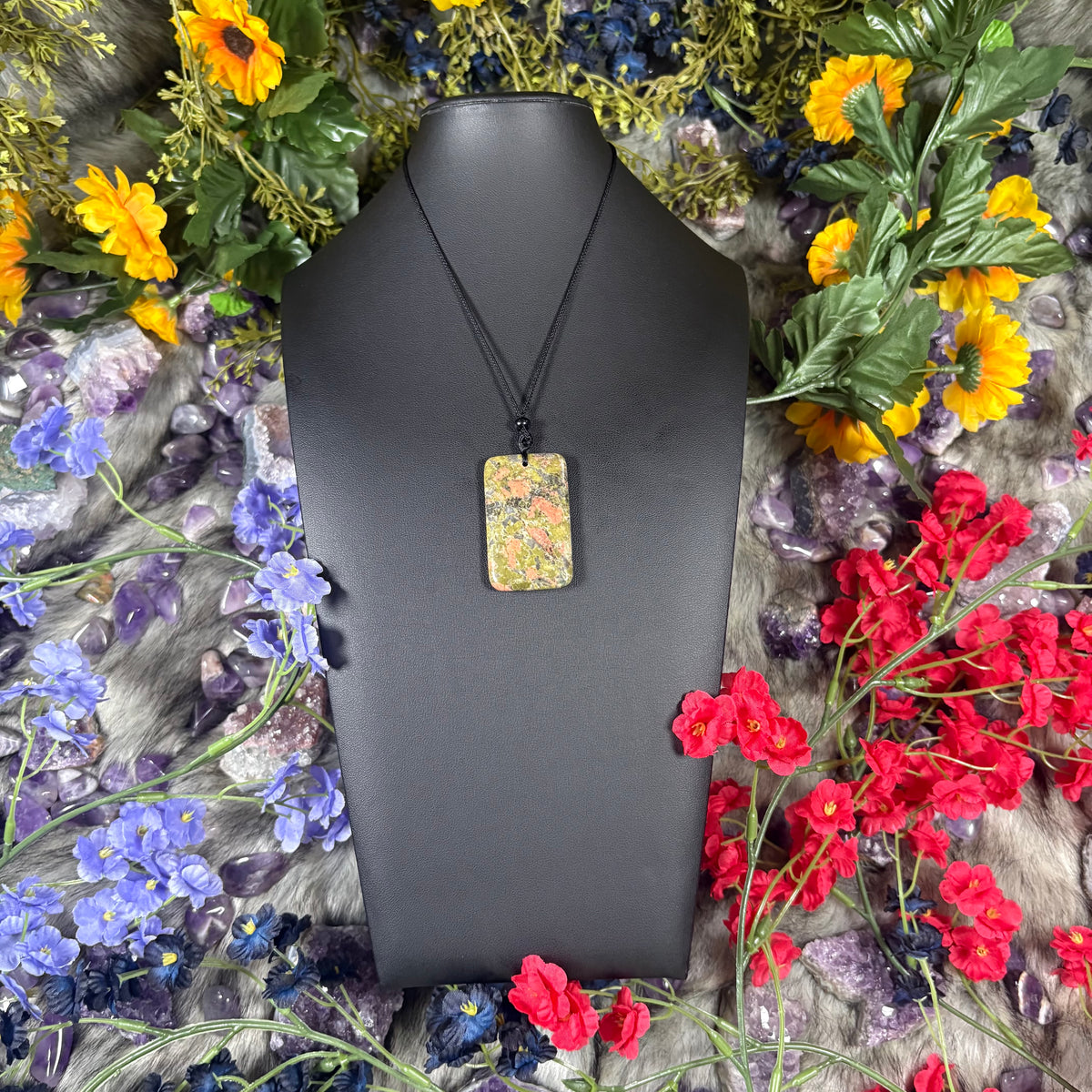 Unakite Sacred Relic Necklace Adjustable Cord