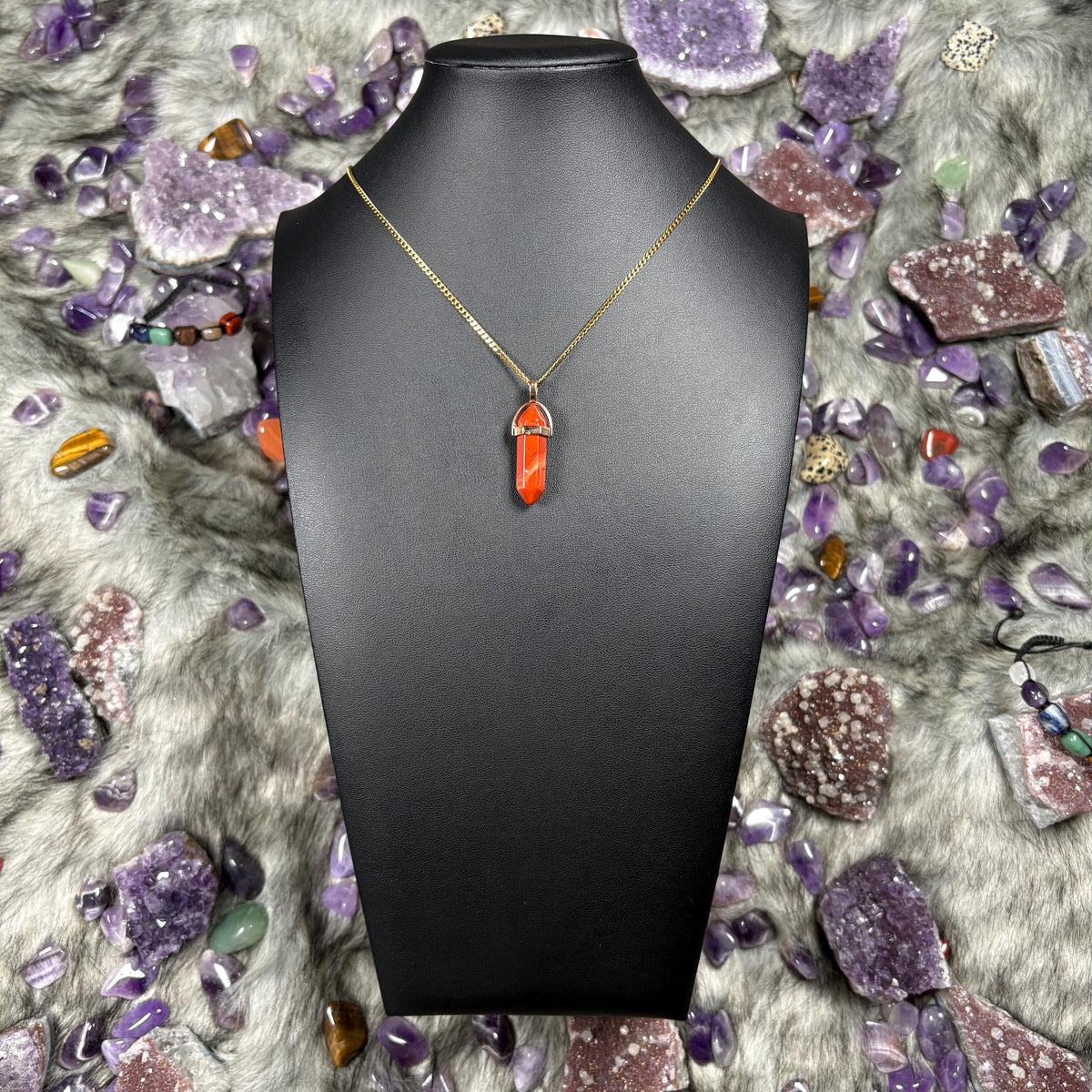 Hexagonal Double Terminated Red Jasper Crystal Necklace