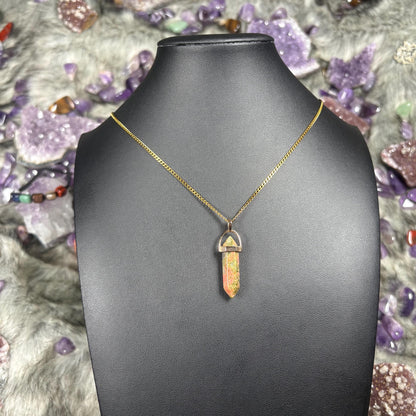 Hexagonal Double Terminated Unakite Crystal Necklace