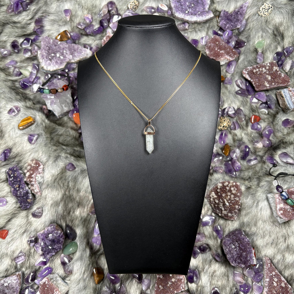 Labradorite Hexagonal Double-Terminated Gold Stainless Steel Chain Necklace