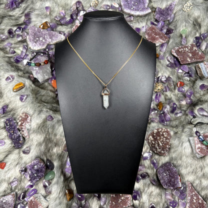 Labradorite Hexagonal Double-Terminated Gold Stainless Steel Chain Necklace