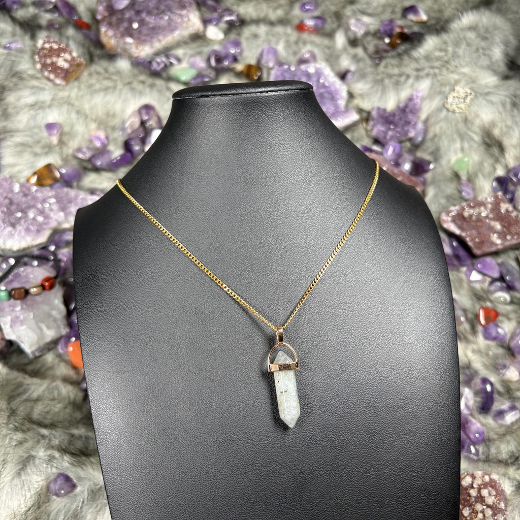 Labradorite Hexagonal Double-Terminated Gold Stainless Steel Chain Necklace