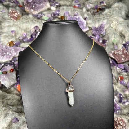 Labradorite Hexagonal Double-Terminated Gold Stainless Steel Chain Necklace