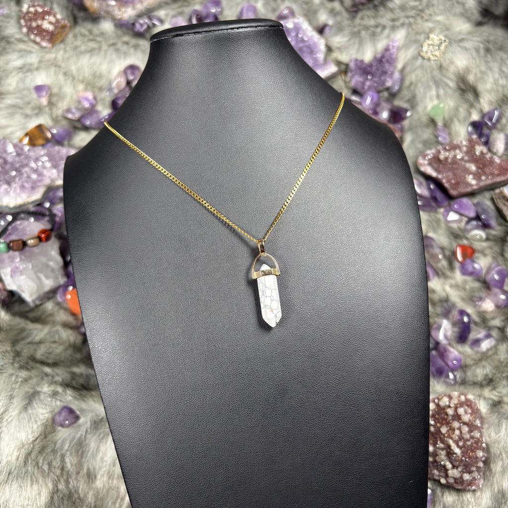 Clear Quartz Hexagonal Double-Terminated Gold Stainless Steel Chain Necklace