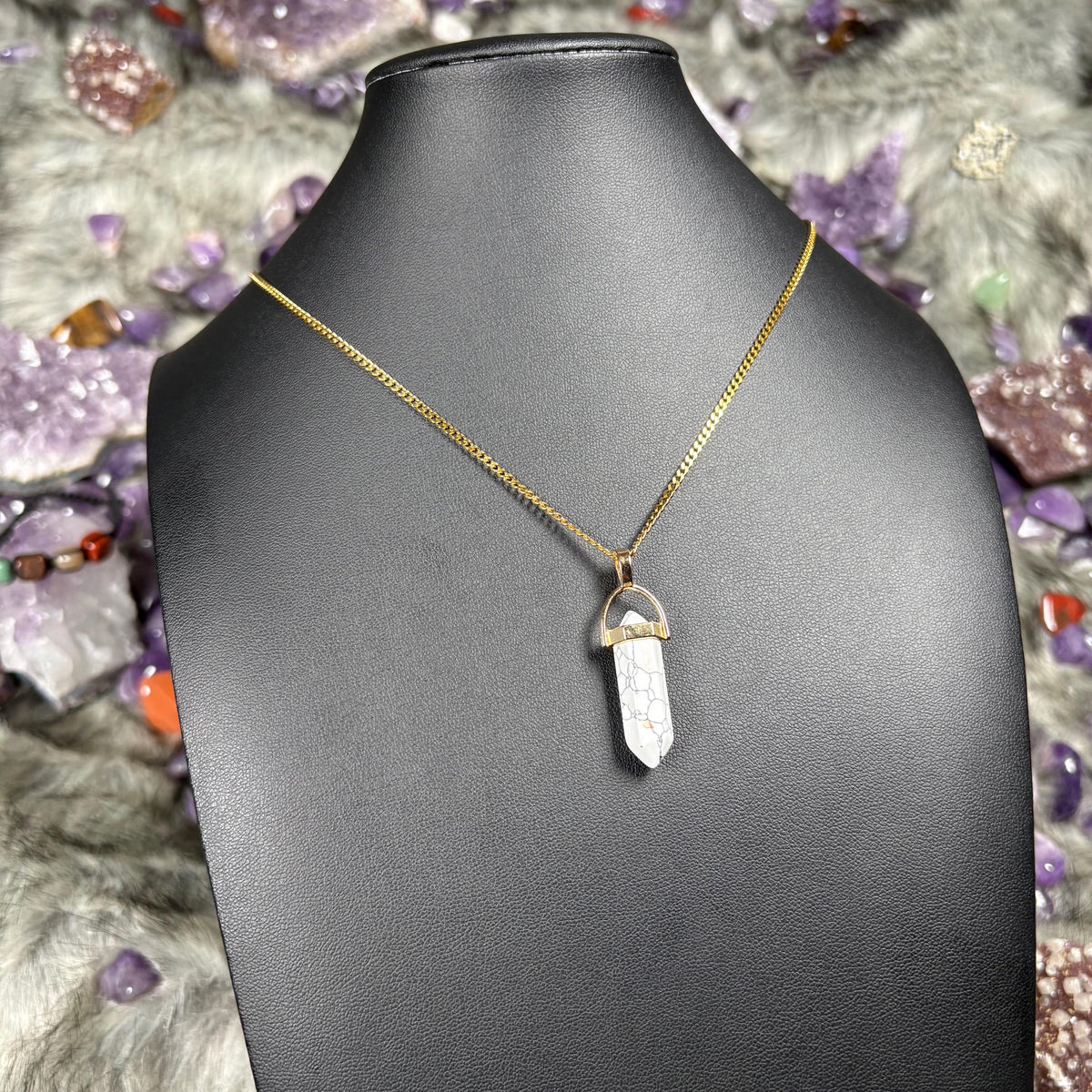 Clear Quartz Hexagonal Double-Terminated Gold Stainless Steel Chain Necklace
