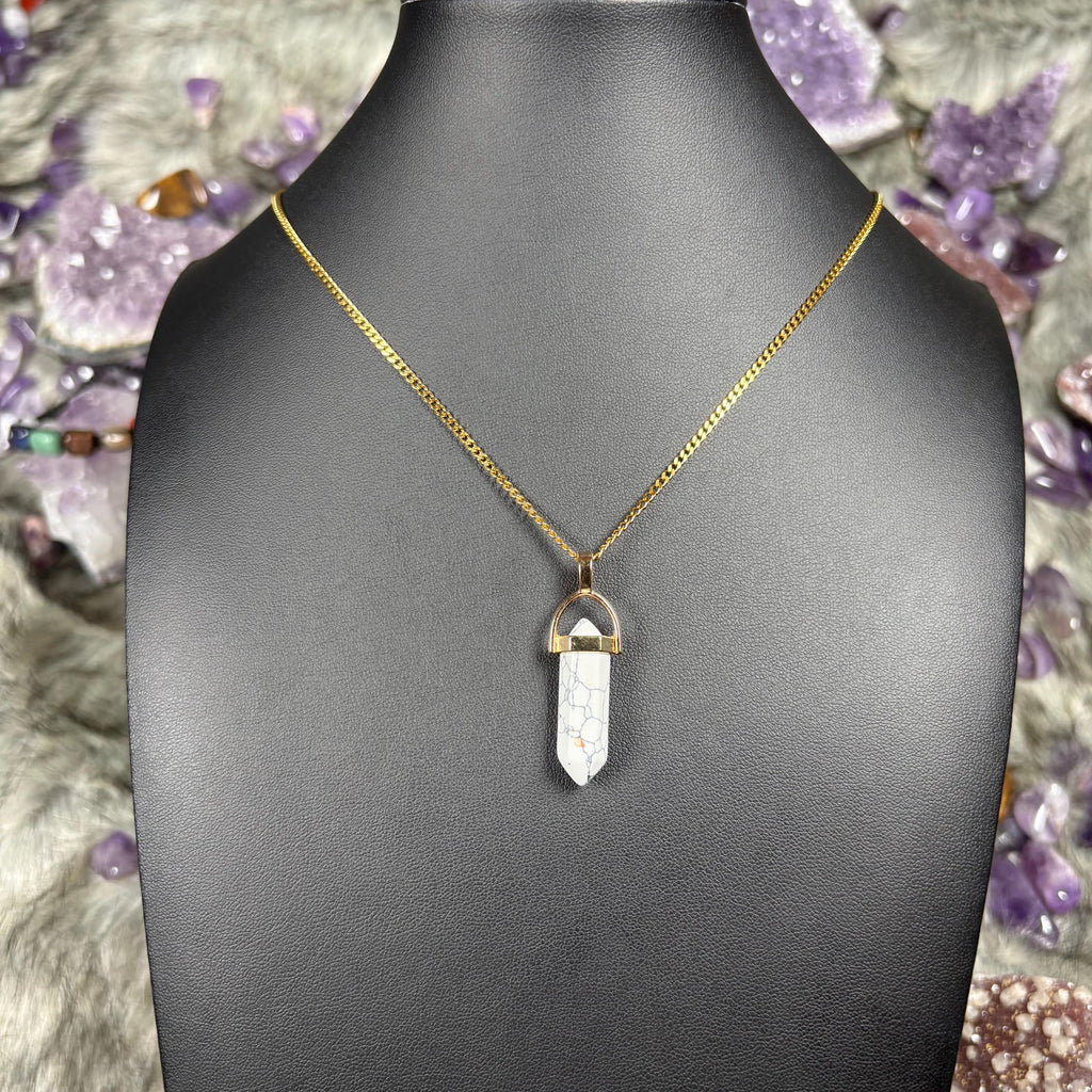 Clear Quartz Hexagonal Double-Terminated Gold Stainless Steel Chain Necklace