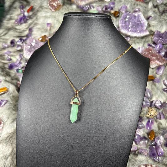 Green Aventurine Hexagonal Double-Terminated Gold Stainless Steel Chain Necklace