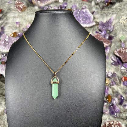 Green Aventurine Hexagonal Double-Terminated Gold Stainless Steel Chain Necklace