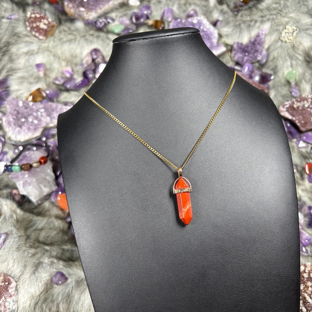 Red Jasper Hexagonal Double-Terminated Gold Stainless Steel Chain Necklace
