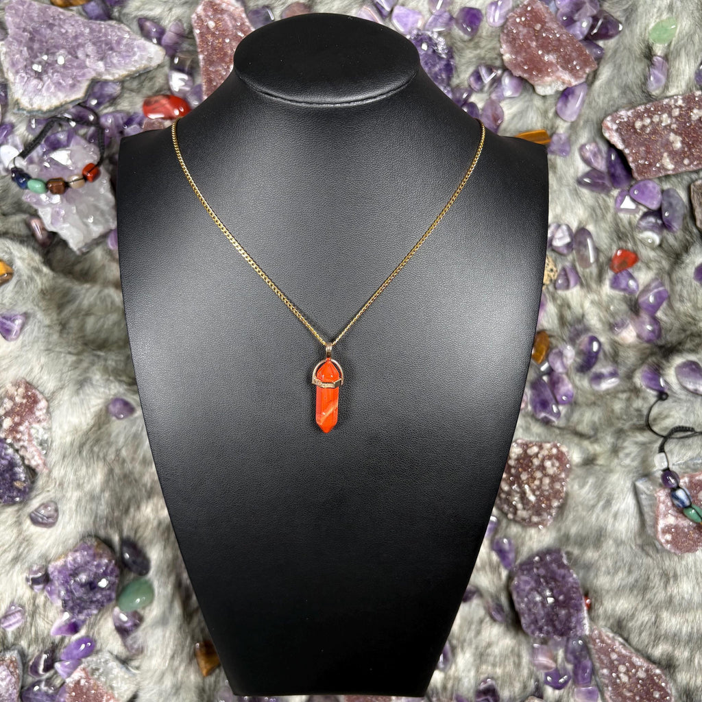Red Jasper Hexagonal Double-Terminated Gold Stainless Steel Chain Necklace
