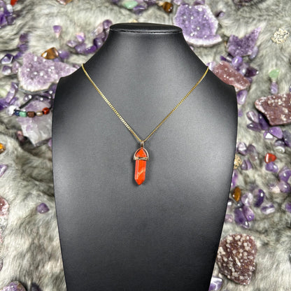 Red Jasper Hexagonal Double-Terminated Gold Stainless Steel Chain Necklace