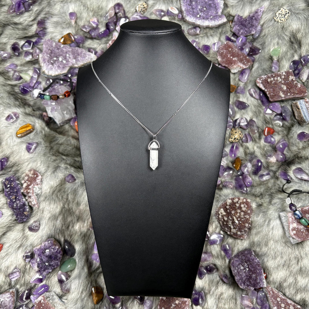 Howlite Crystal Hexagonal Double-Terminated Silver Stainless Steel Chain Necklace