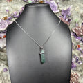 Green Moss Agate Hexagonal Double-Terminated Silver Stainless Steel Chain Necklace