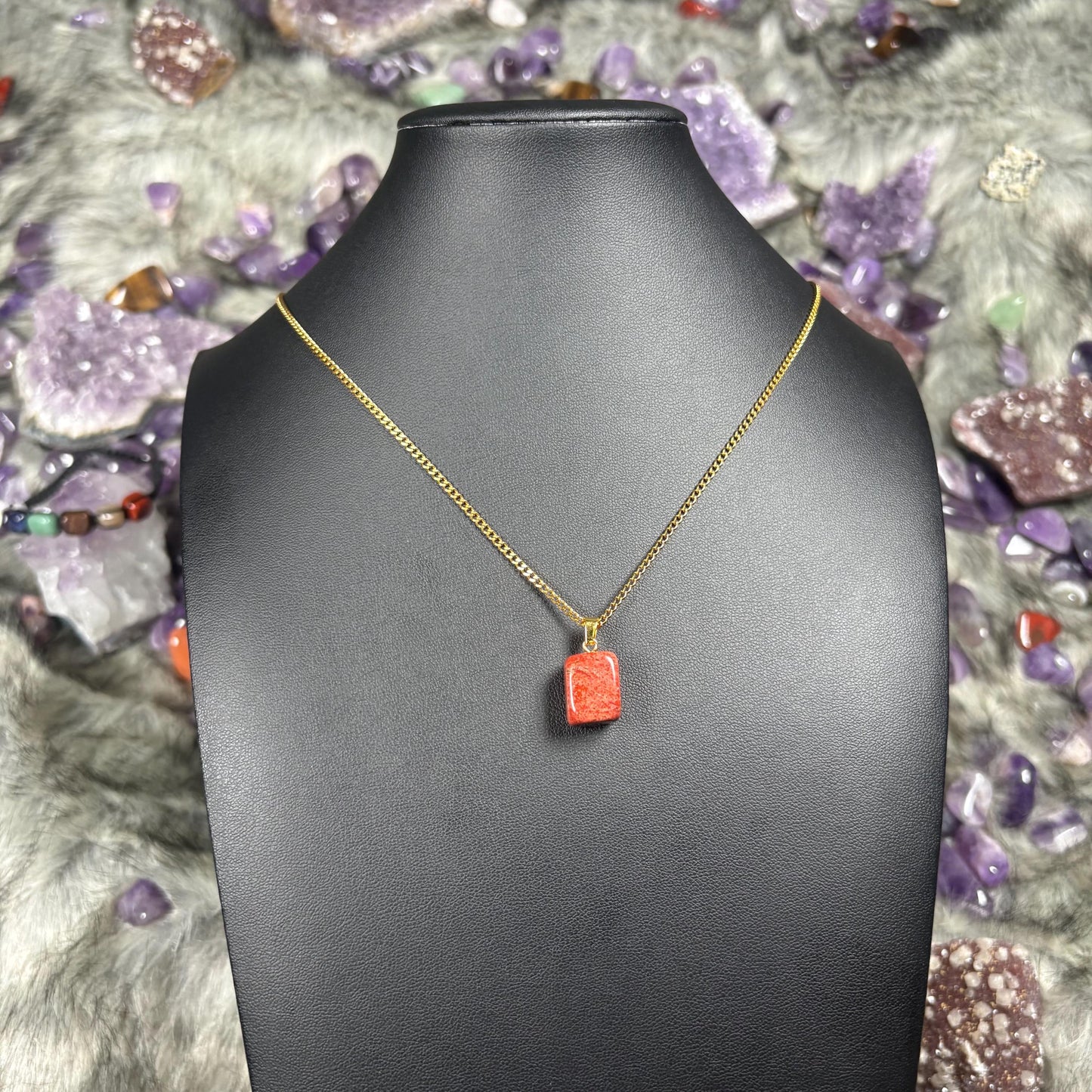 Red Jasper Crystal Gold Stainless Steel Chain Necklace