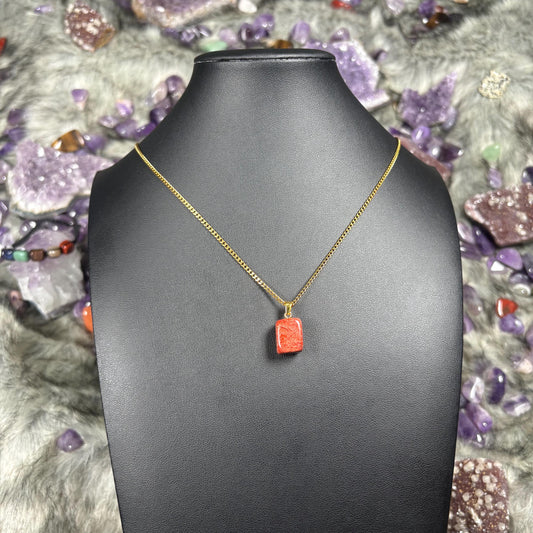 Red Jasper Crystal Gold Stainless Steel Chain Necklace