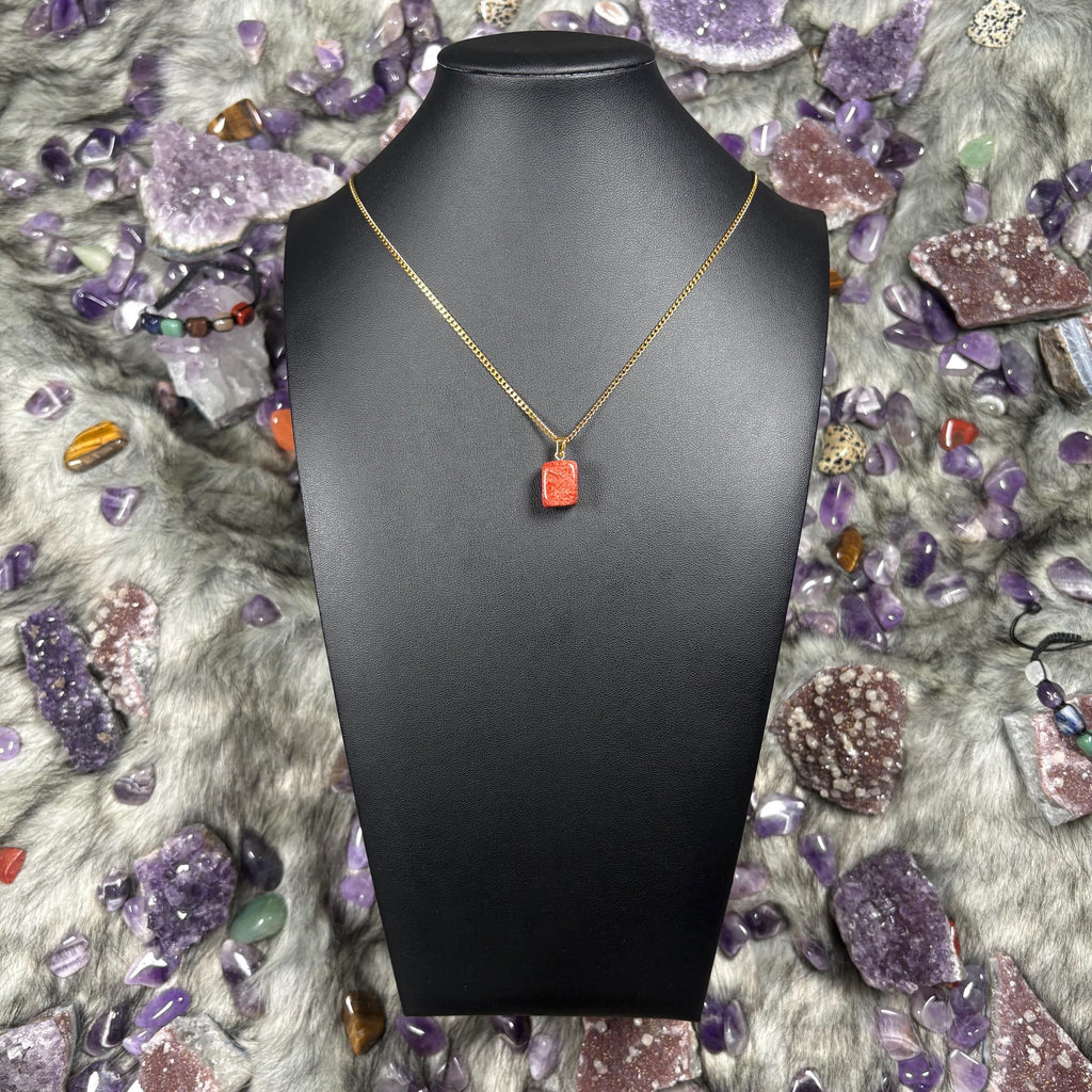 Red Jasper Crystal Gold Stainless Steel Chain Necklace