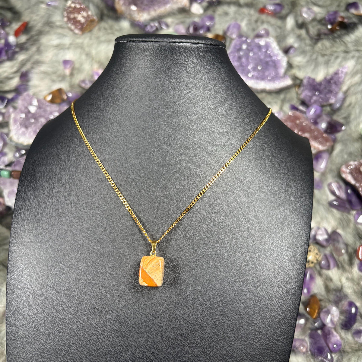 Picture Jasper Crystal Gold Stainless Steel Chain Necklace