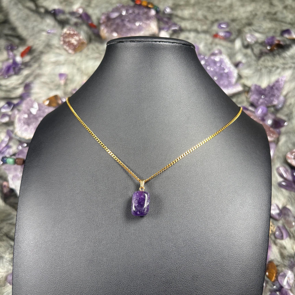 Amethyst Crystal Gold Stainless Steel Chain Necklace