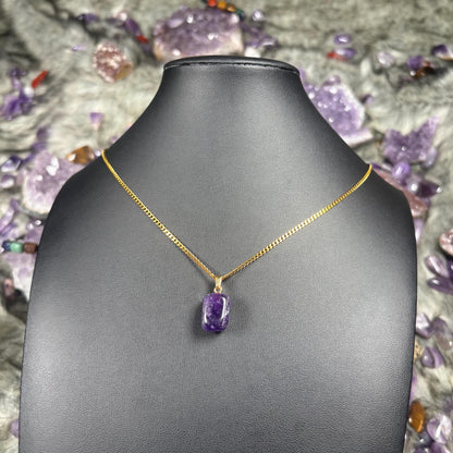 Amethyst Crystal Gold Stainless Steel Chain Necklace