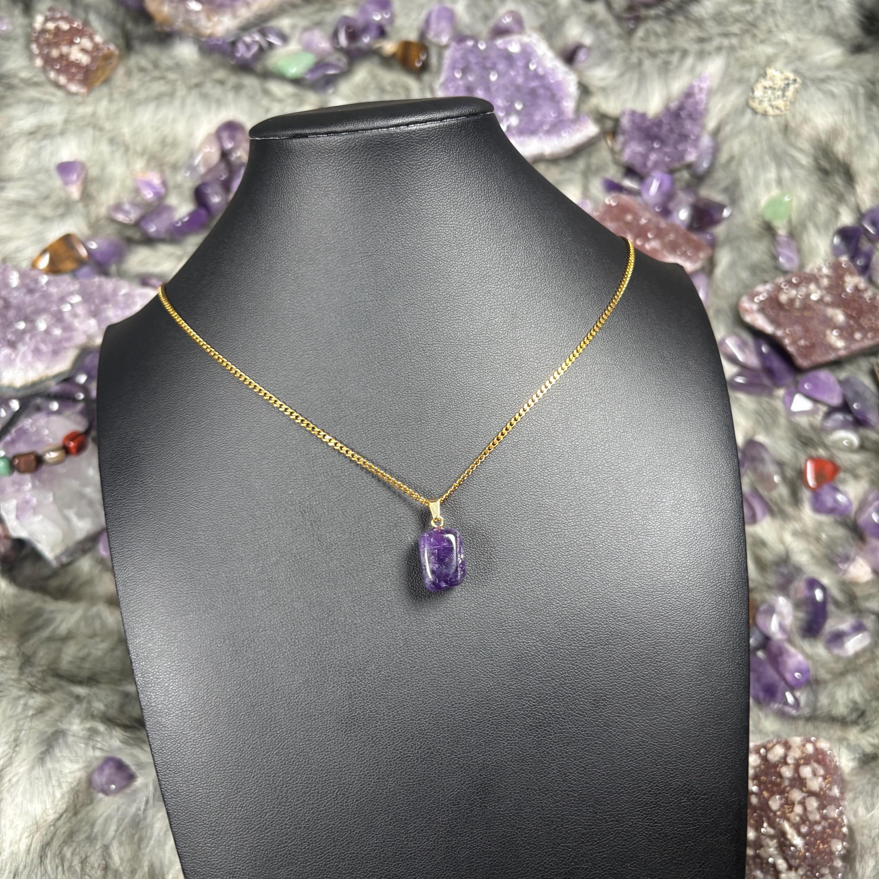 Amethyst Crystal Gold Stainless Steel Chain Necklace