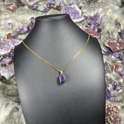 Amethyst Crystal Gold Stainless Steel Chain Necklace
