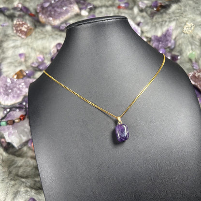 Amethyst Crystal Gold Stainless Steel Chain Necklace