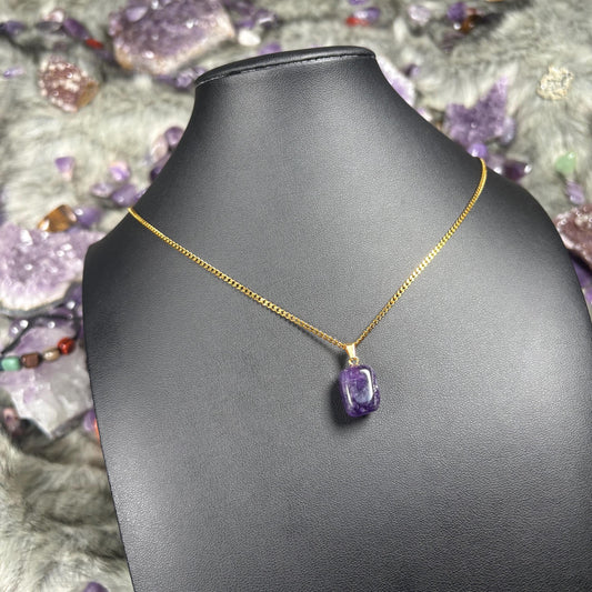 Amethyst Crystal Gold Stainless Steel Chain Necklace