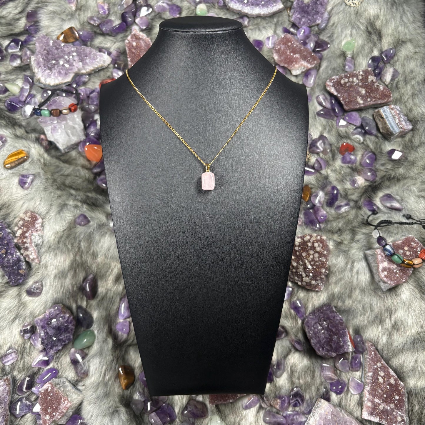Rose Quartz Crystal Gold Stainless Steel Chain Necklace
