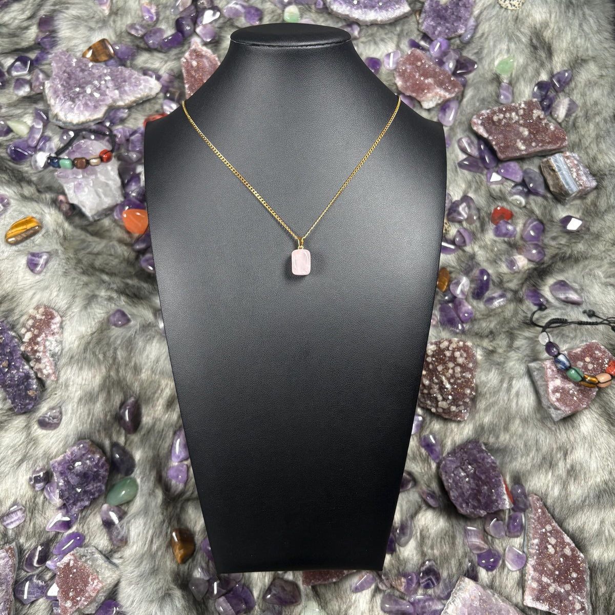 Rose Quartz Crystal Gold Stainless Steel Chain Necklace