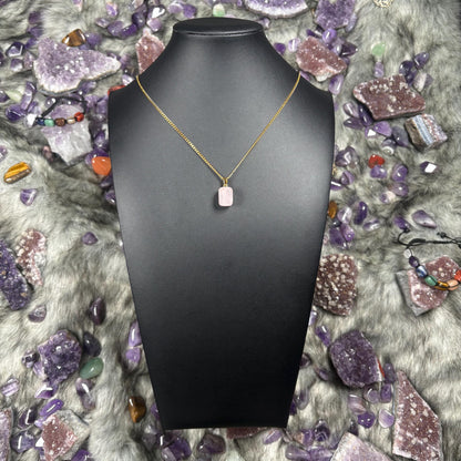 Rose Quartz Crystal Gold Stainless Steel Chain Necklace