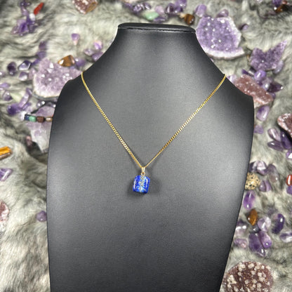 Lapis Lazuli Crystal Gold Stainless Steel Chain Necklace