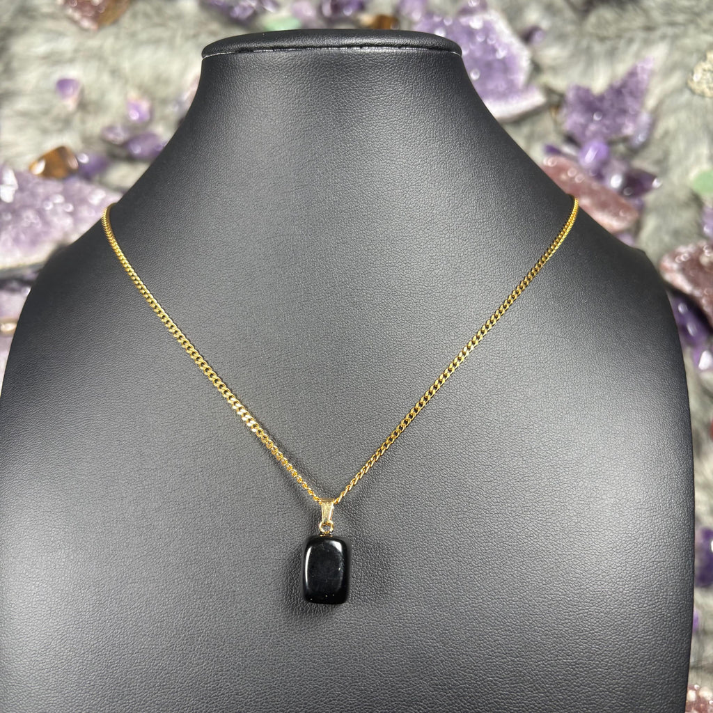 Onyx Crystal Gold Stainless Steel Chain Necklace