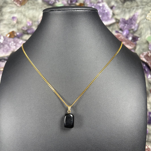 Onyx Crystal Gold Stainless Steel Chain Necklace