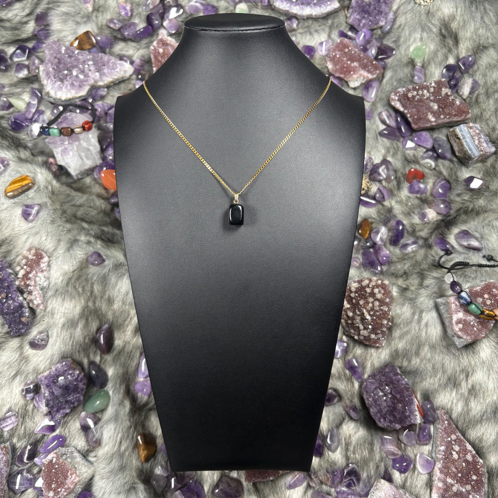 Onyx Crystal Gold Stainless Steel Chain Necklace