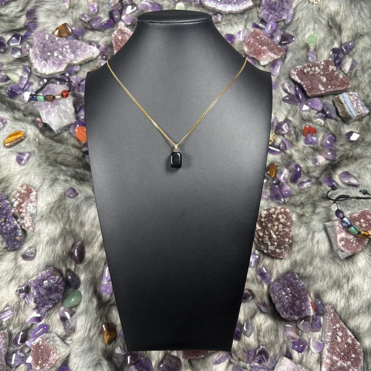 Onyx Crystal Gold Stainless Steel Chain Necklace