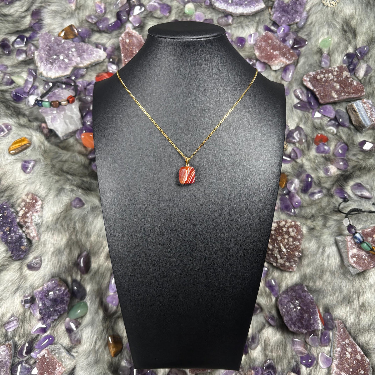Red Agate Crystal Gold Stainless Steel Chain Necklace