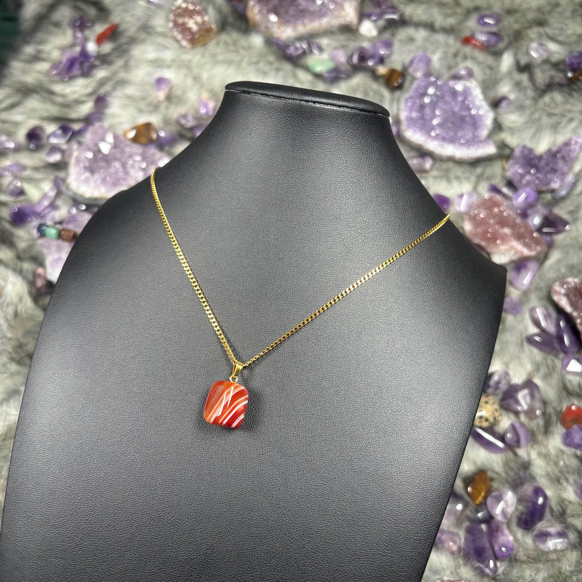 Red Agate Crystal Gold Stainless Steel Chain Necklace