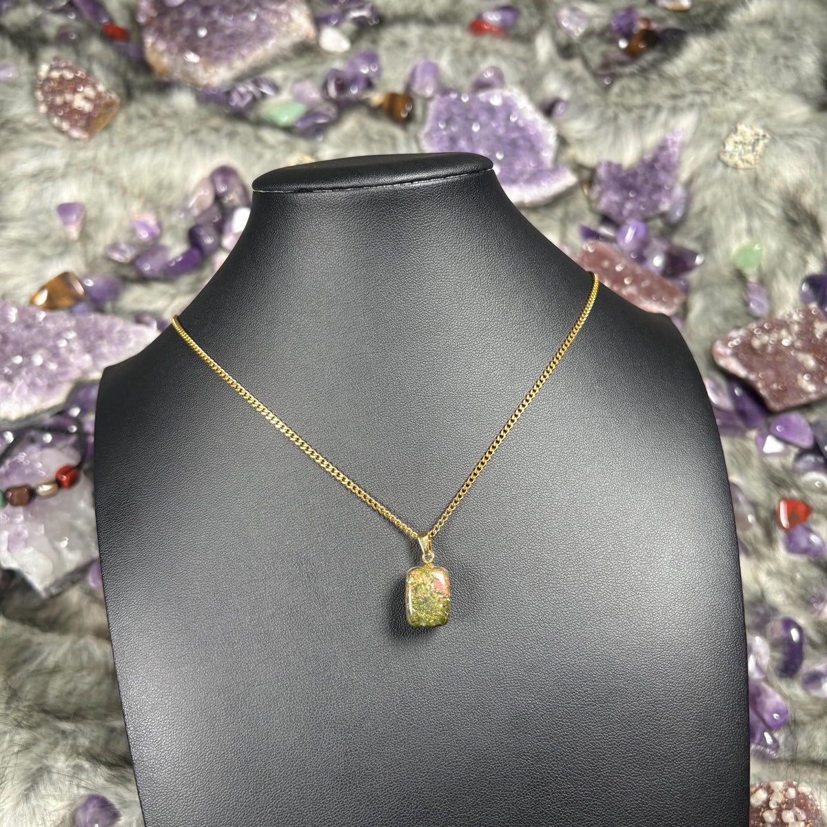 Unakite Crystal Gold Stainless Steel Chain Necklace