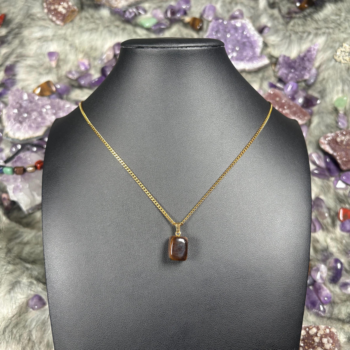 Tigers Eye Crystal Gold Stainless Steel Chain Necklace