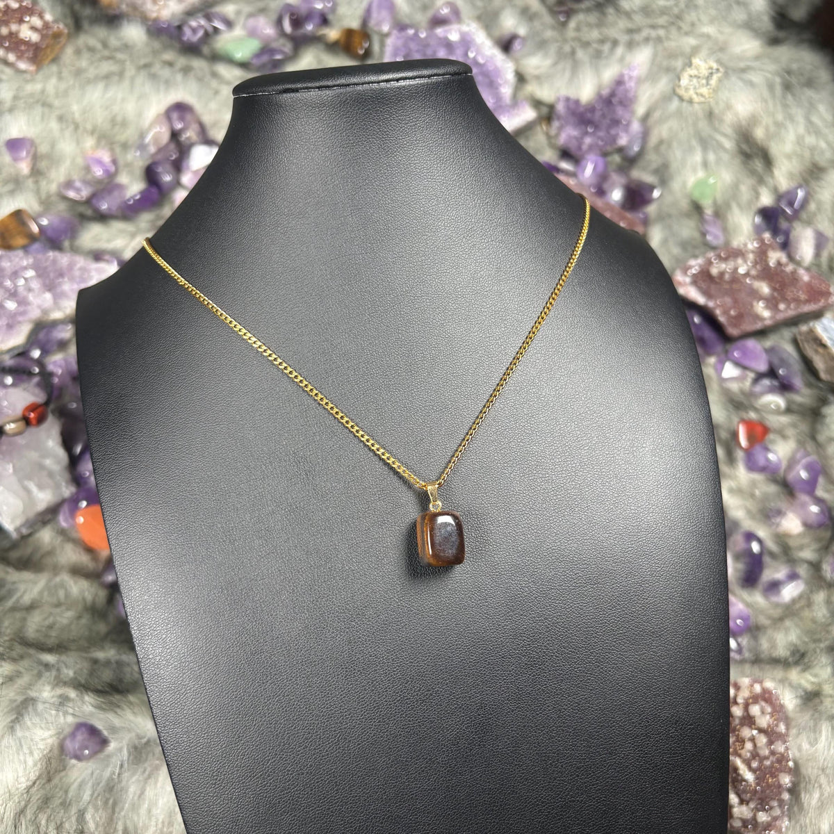 Tigers Eye Crystal Gold Stainless Steel Chain Necklace
