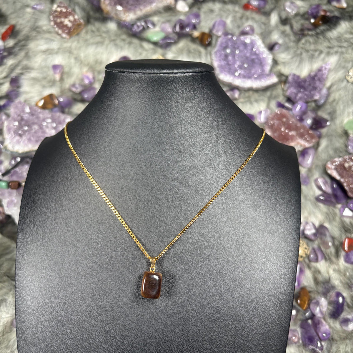Tigers Eye Crystal Gold Stainless Steel Chain Necklace