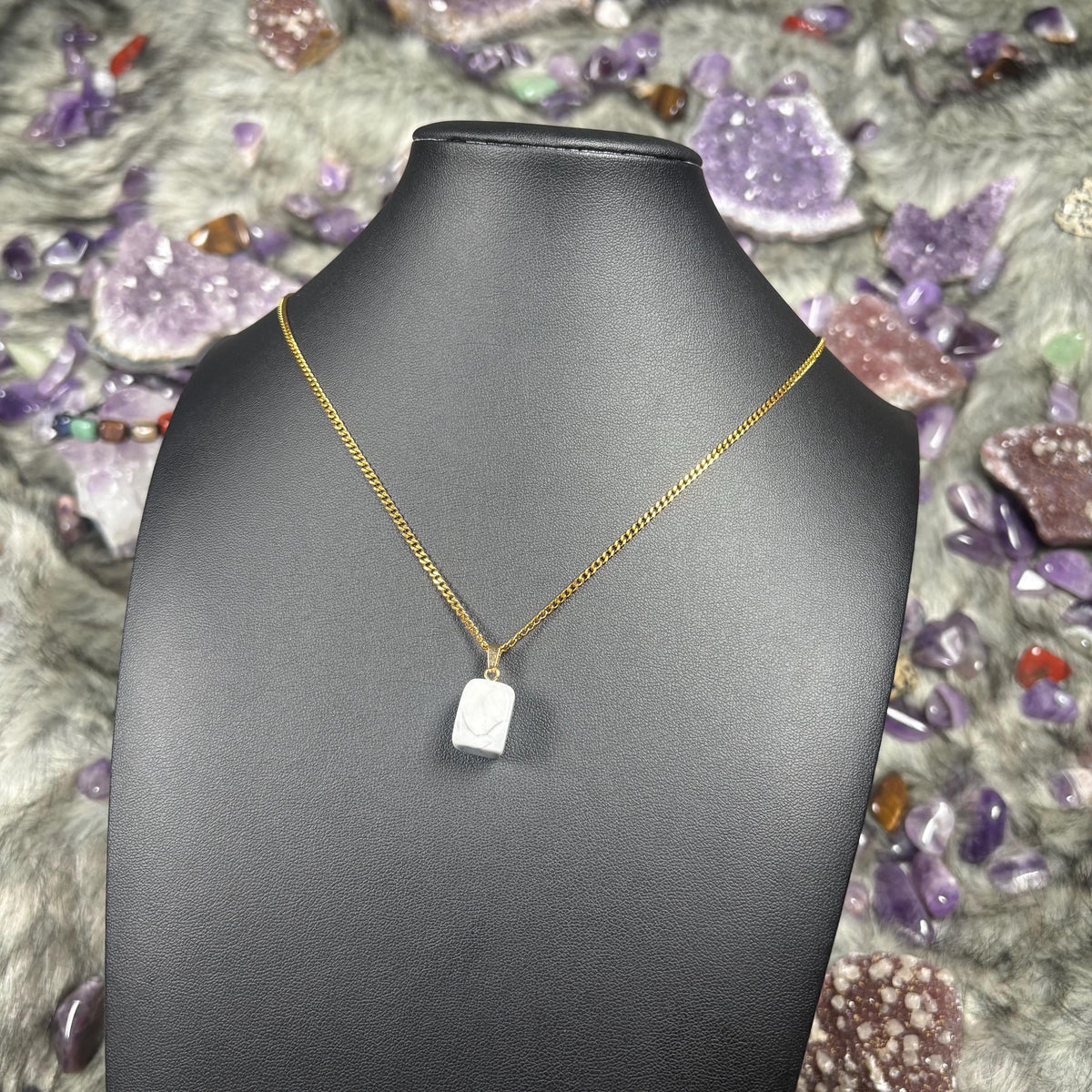 Howlite Crystal Silver Stainless Steel Chain Necklace