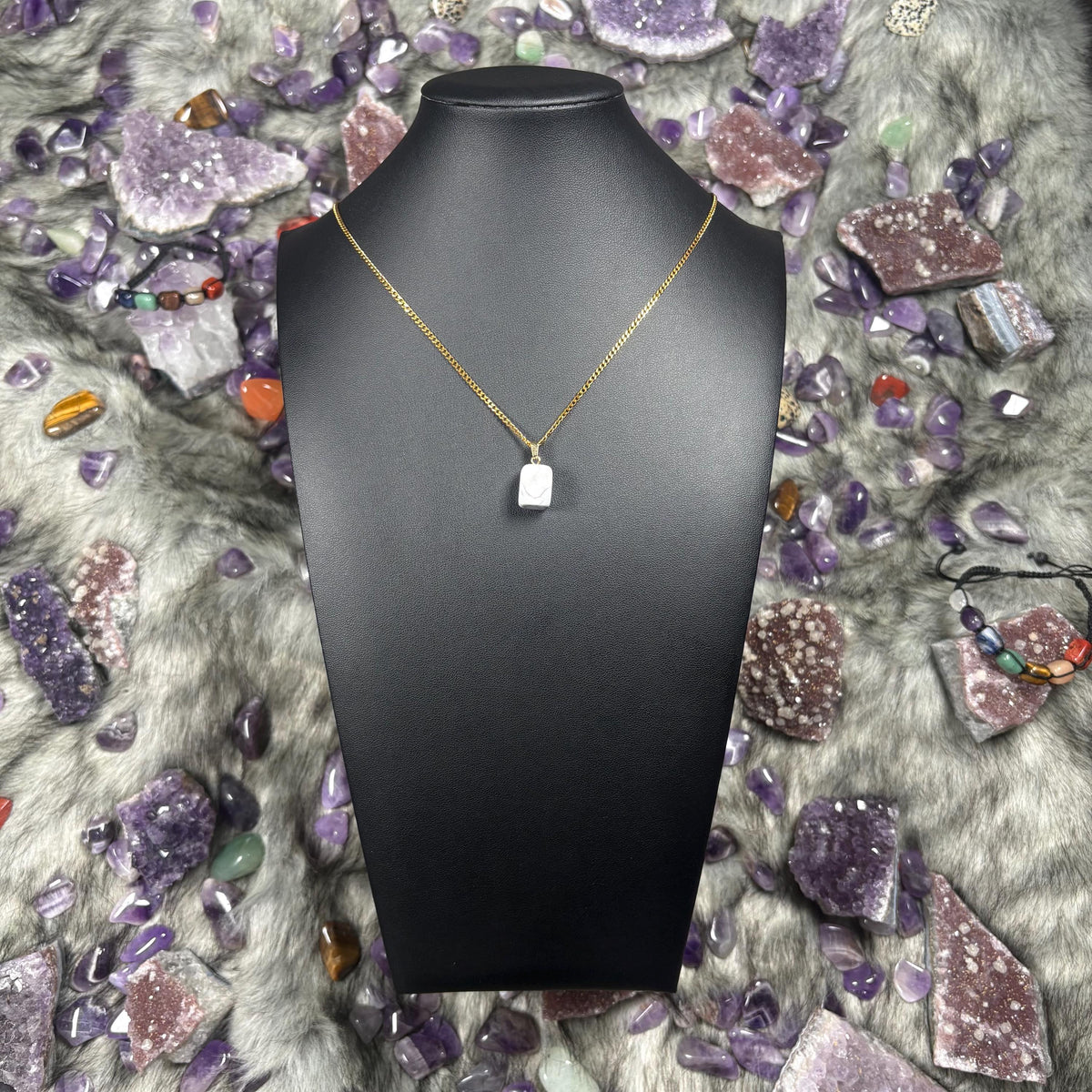 Howlite Crystal Silver Stainless Steel Chain Necklace