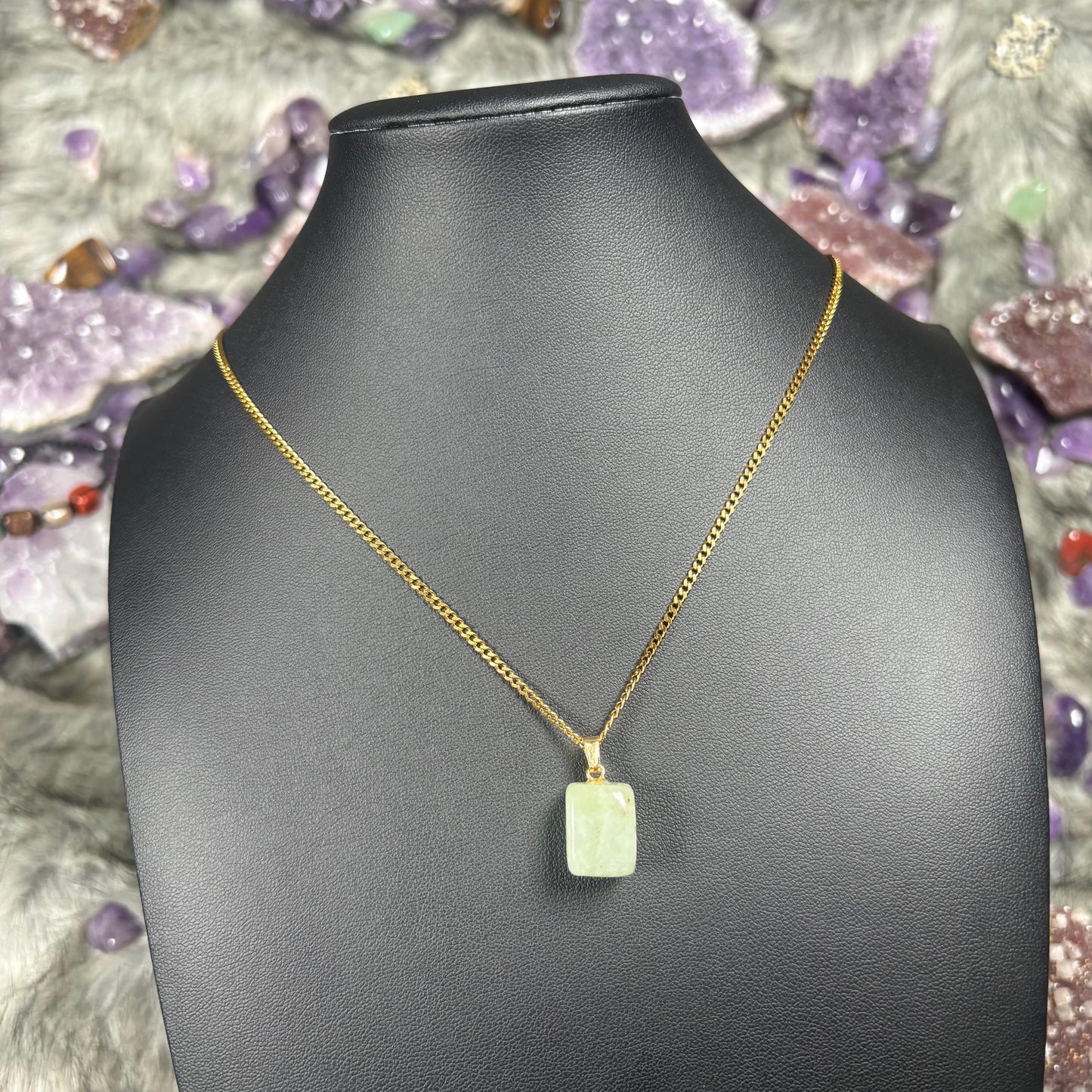 Jade Crystal Gold Stainless Steel Chain Necklace