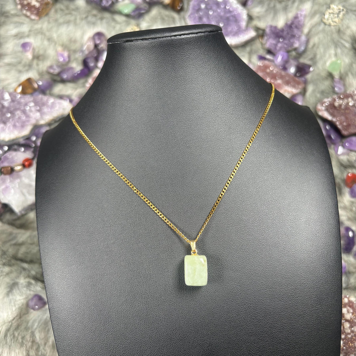 Jade Crystal Gold Stainless Steel Chain Necklace